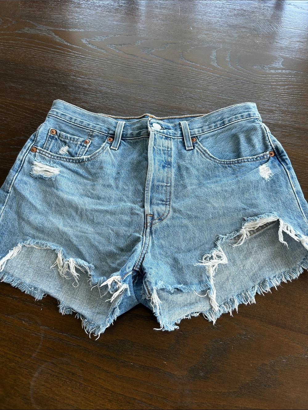 Levi's Light Blue Distressed Cutoff Denim Shorts